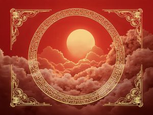 中国風の月と雲のイラスト
